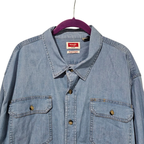 Wrangler Men's Flex For Comfort Denim Button Up Shirt - Picture 3 of 7